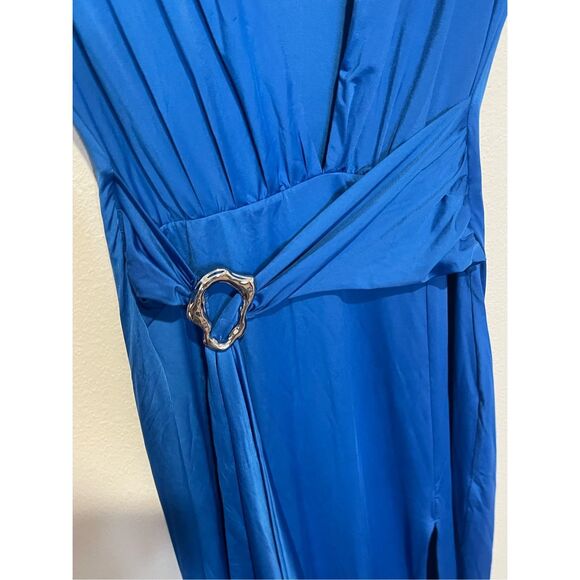 NWT Oh Polly AMALDA Slinky Jersey Plunge Hardware Detail Maxi Dress Cobalt Blue - Picture 12 of 12